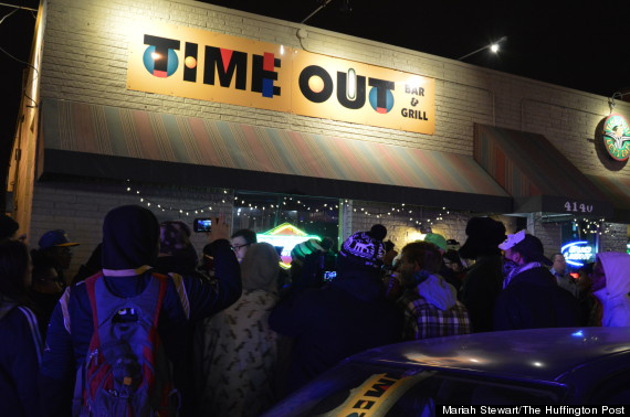 Protesters demonstrating after the bar posted that it would no longer support the St. Louis Rams. 