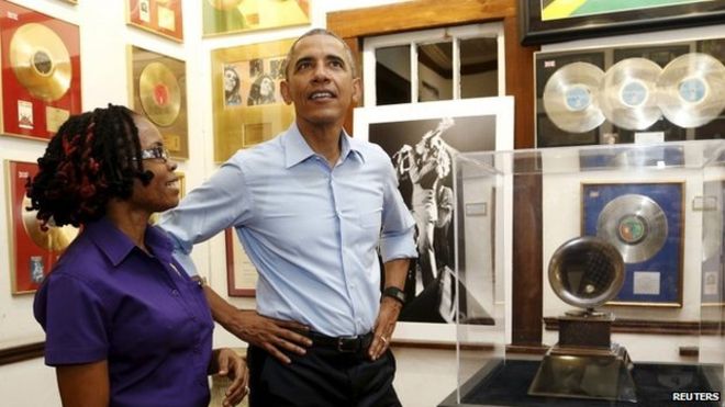 Obama at the Bob Marley museum Thursday.