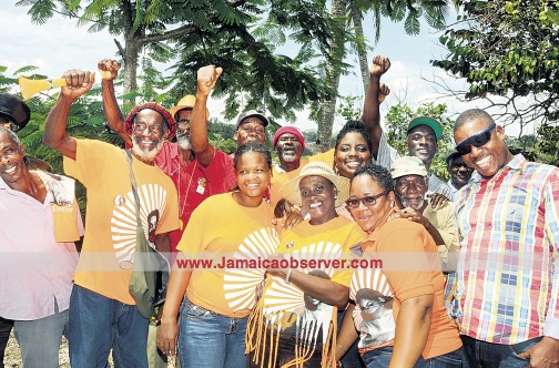 Lisa Hanna supporters are in a jubilant mood during yesterday’s selection exercise at Ferncourt High School in St Ann. (PHOTOS: MICHAEL GORDON)