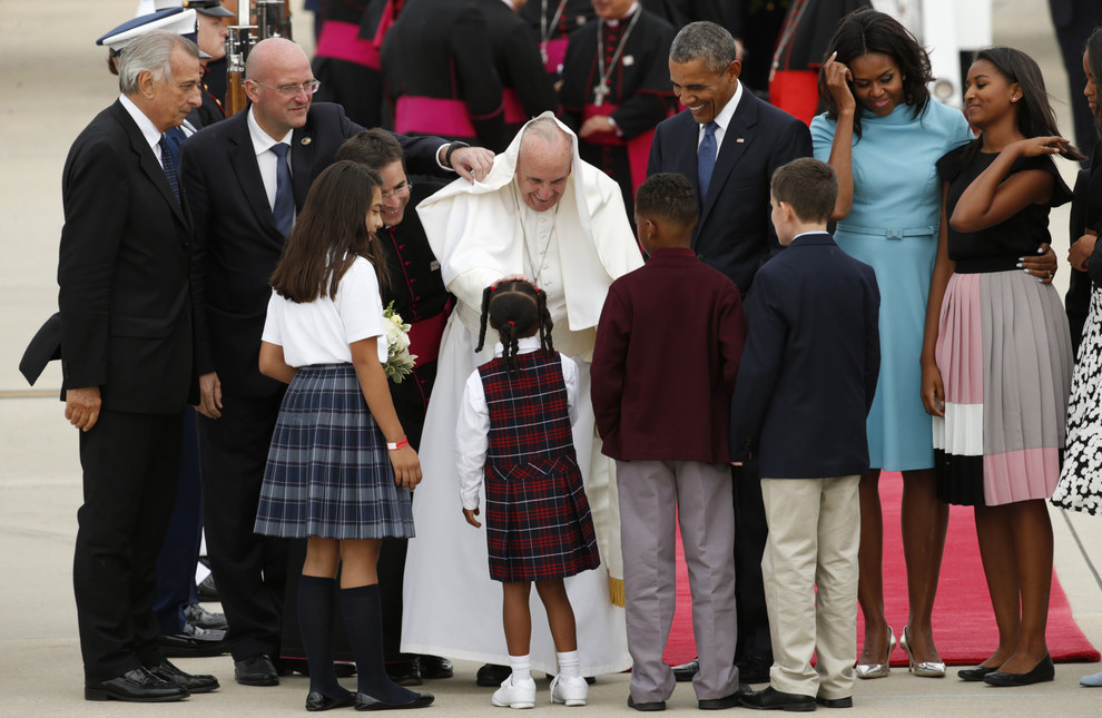 The Pope greets the kids...