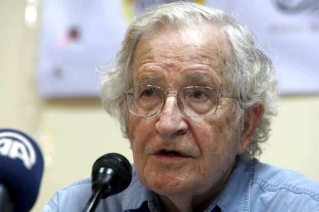 Jewish-American scholar and activist Noam Chomsky talks during his meeting with Palestinian youth activists in Gaza City, Friday, Oct. 19, 2012. Chomsky crossed from Egypt yesterday for his first visit to Gaza. (AP Photo/Adel Hana)