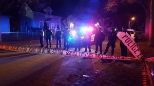 Minneapolis police cordoned off a section of road in north Minneapolis late Monday night after five people were shot. Doualy Xaykaothao/MPR News