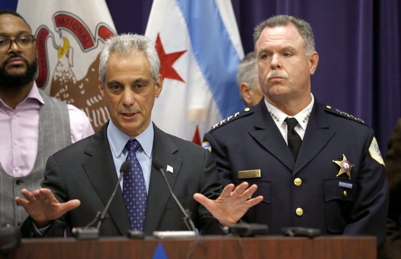 Chicago Mayor Rahm Emanuel and Police Superintendent Garry McCarthy appear at a news conference on Tuesday in Chicago.