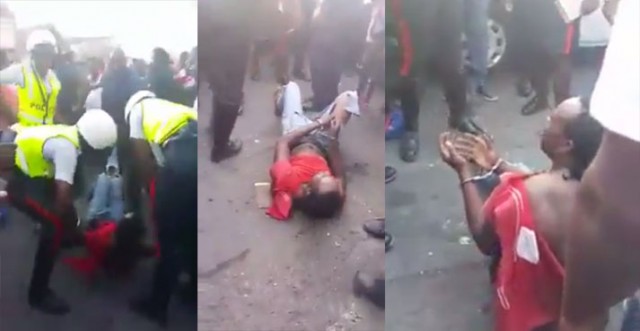Belligerent suspect pepper sprayed and handcuffed in Ocho-Rios How is the police wrong for subduing a criminal with non-lethal means ? Only in the criminal paradise Jamaica does this make sense. 