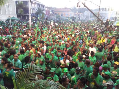 Part of the massive crowd of JLP supporters at in Sam Sharpe Square on Sunday.. Observer Photo..