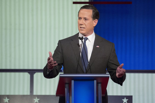 Rick Santorum, former senator from Pennsylvania and 2016 Republican presidential candidate, speaks during the Republican presidential candidate debate at the Iowa Events Center in Des Moines, Iowa, U.S., on Thursday, Jan. 28, 2016. Candidates from both parties are crisscrossing Iowa, an agricultural state of about 3 million people in the U.S. heartland that will hold the first votes of the 2016 election on Feb. 1. Photographer: Daniel Acker/Bloomberg via Getty Images