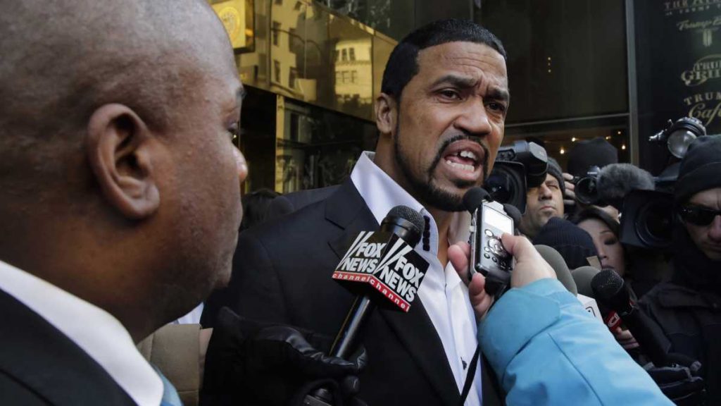 Pastor Darrell Scott speaks to the members of the media outside Trump Towers...