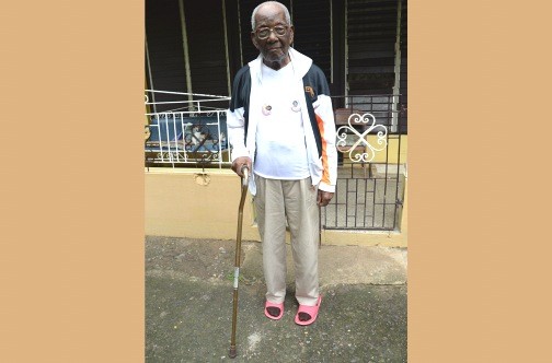 104-year-old Howell Burke, who now walks with the aid of a cane, said he joined the police force on January 7, 1939. Observer photo.