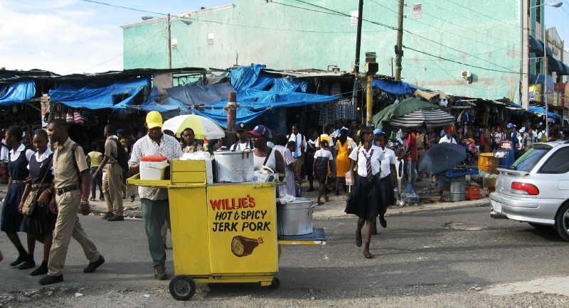 Sidewalk vending in west parade Kingston literally force pedestrians into the streets. Photo courtesy of whereislarry.com