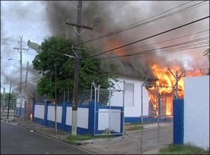 Hannah Town police station burned.